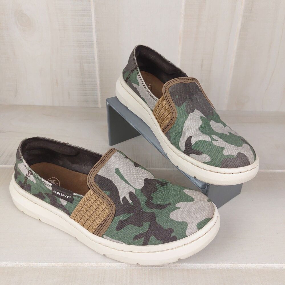 Ariat Loafers Camo Ryder Canvas Casual Slip On Shoes Women's 5.5B Green Tan